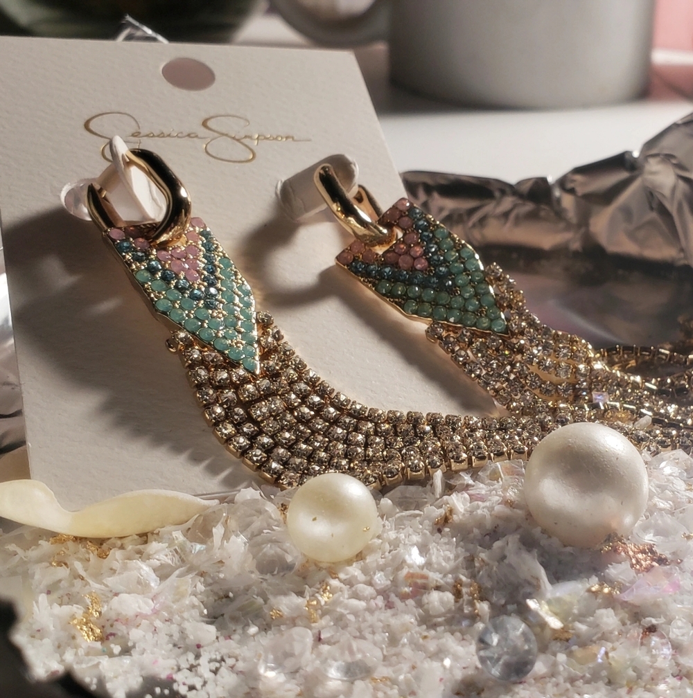 NWT Jessica Simpson Long Rhinestones Earrings